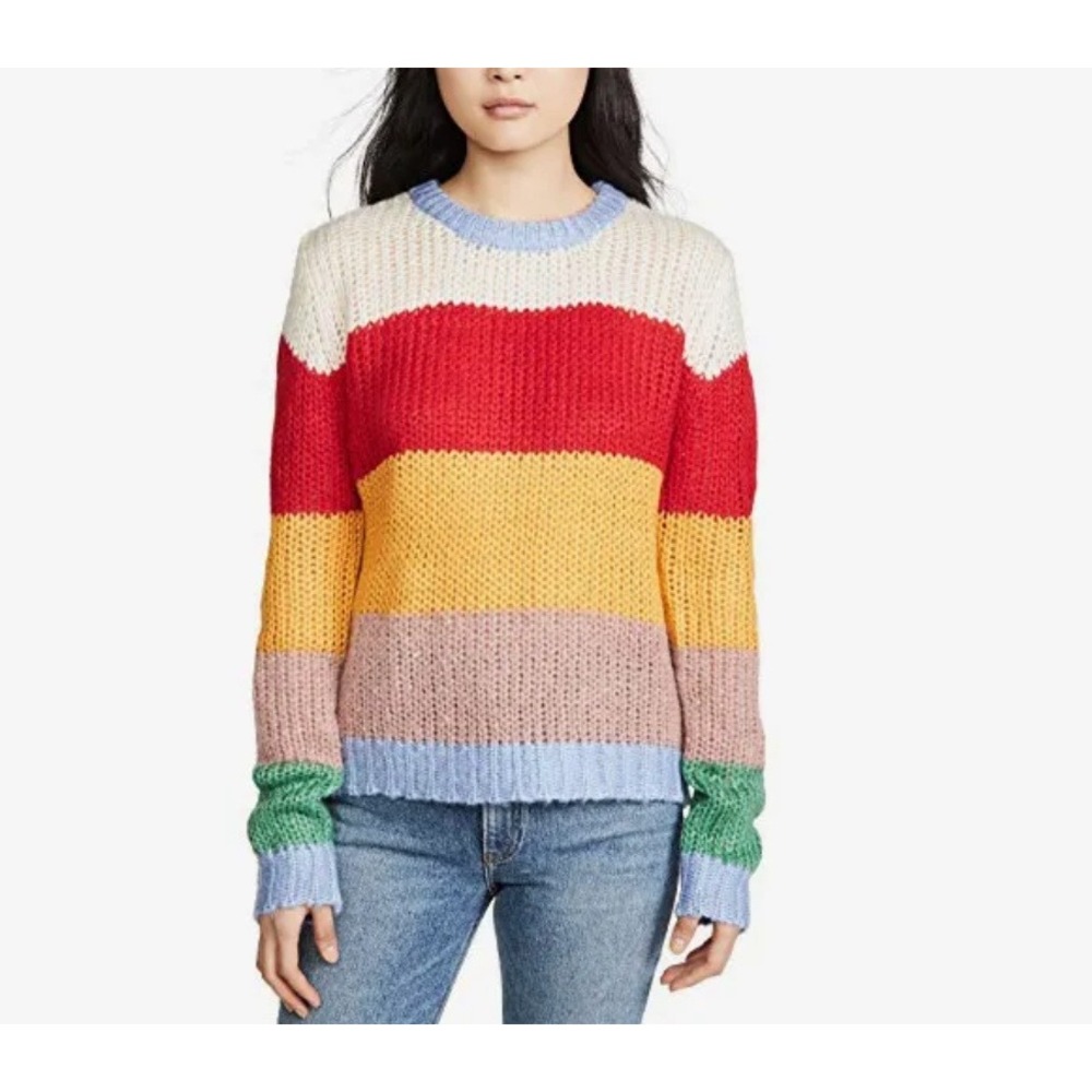 NWT English Factory Multicolor Striped Knit Sweater Crewneck‎ Chunky XS Womens